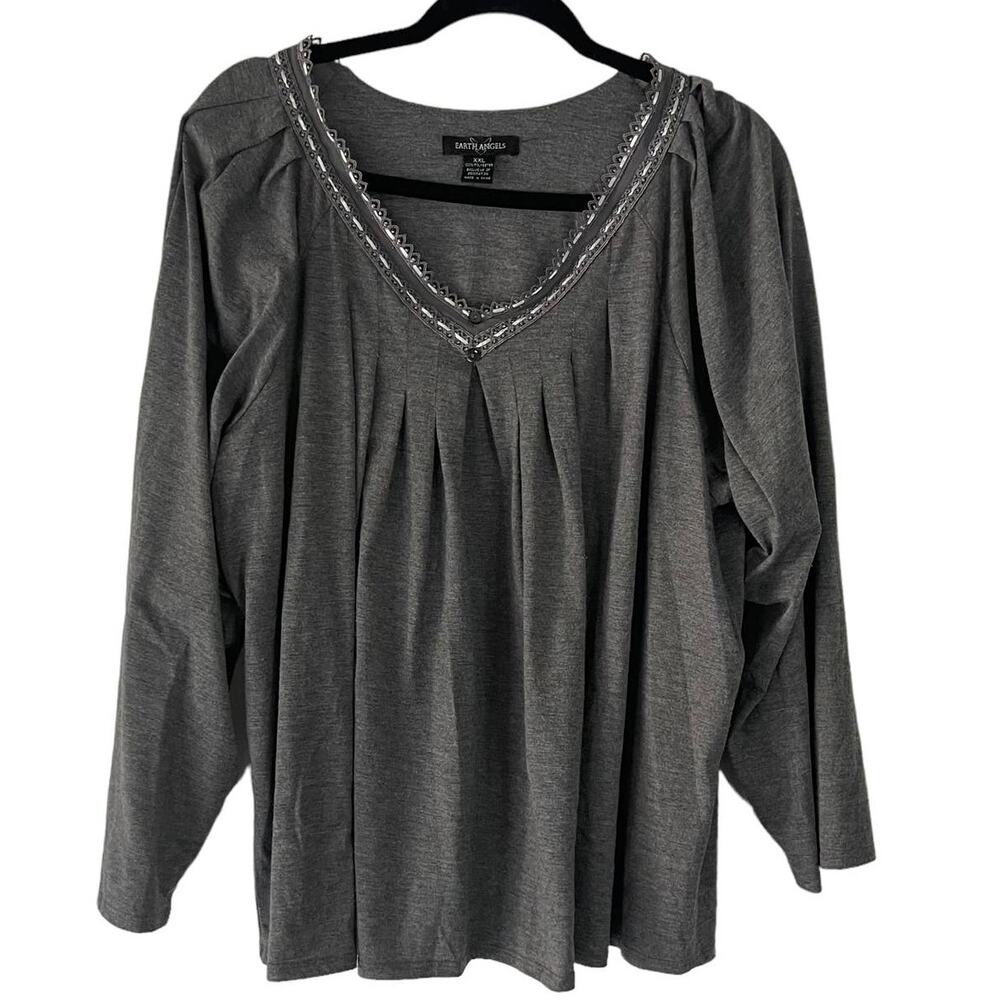 Earth Angels Women's Plus Size XXL Grey Babydoll Long Sleeve Pajama Top
